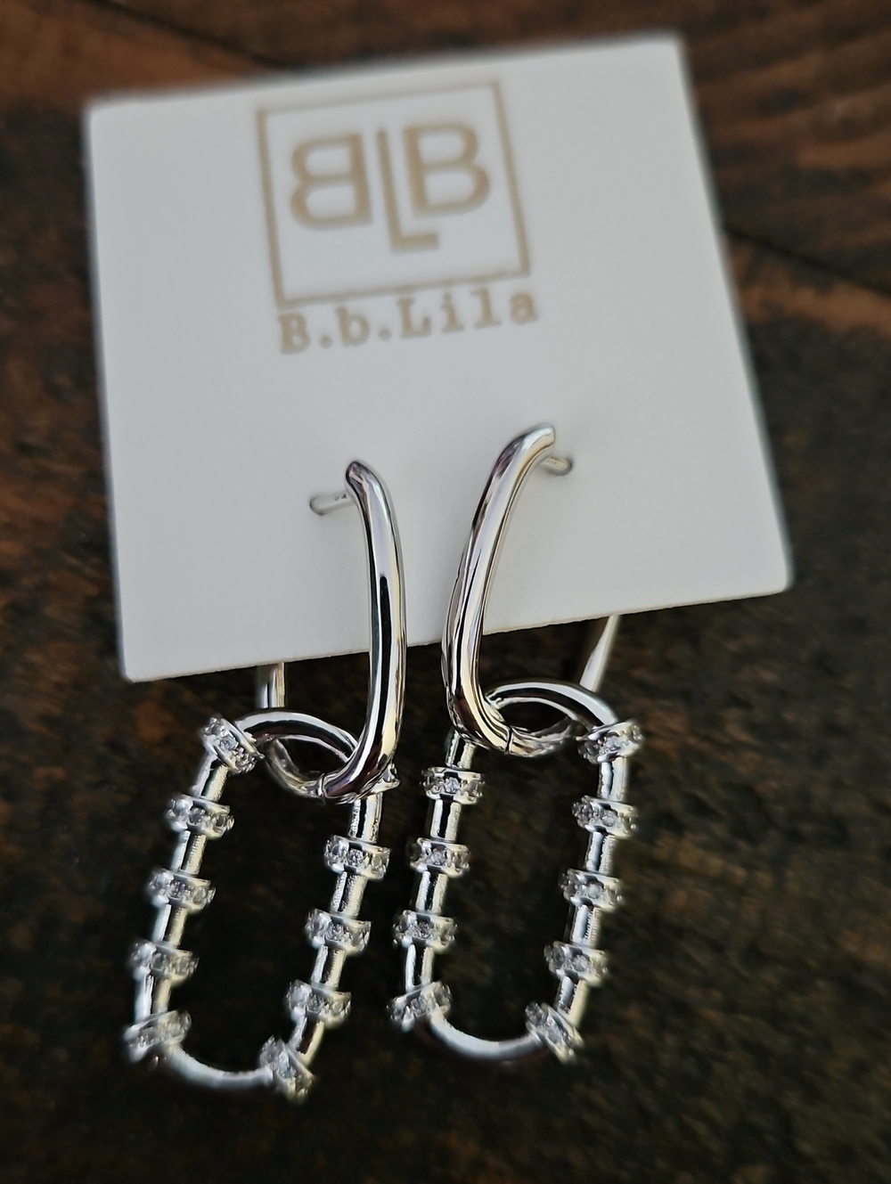 B.b. Lila Silver Crystal Hoop Drop Earrings